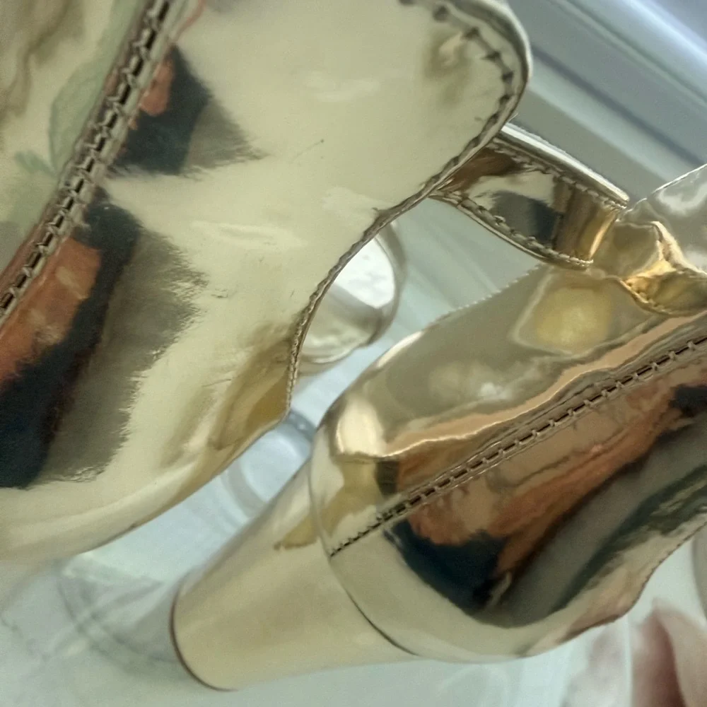 Gold Chunky Platform Heels - 4 Inch Block Heeled Sandals